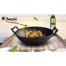 Wok de ferro fundido preto de tamanho grande